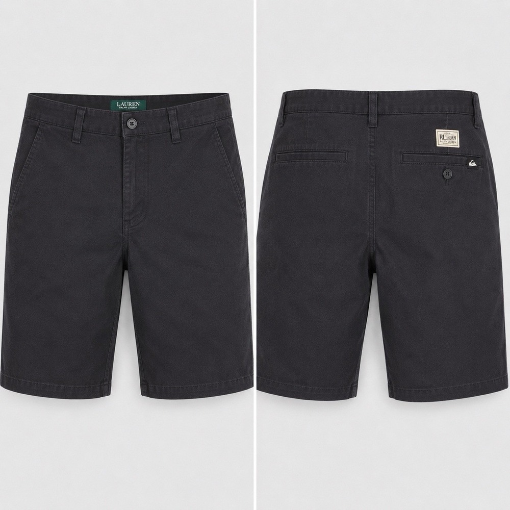 Quicksilver Shorts Men 27 Black Flat Front Chinos Canvas Beach Surfer Casual NWT
